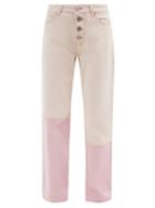 Ganni - Contrast-cuff Wide-leg Jeans - Womens - Light Pink