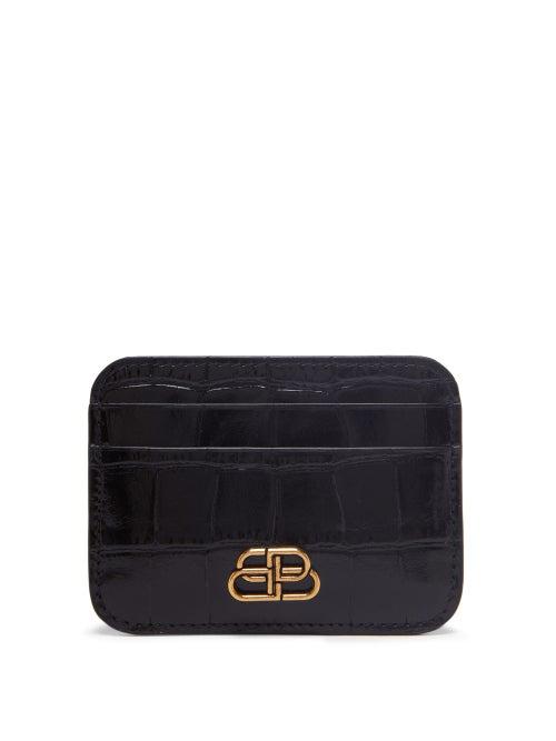 Matchesfashion.com Balenciaga - Bb-plaque Crocodile-effect Leather Cardholder - Womens - Black