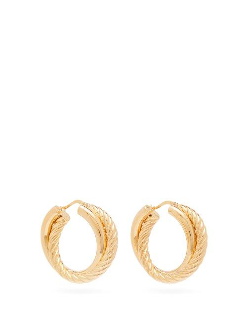 Matchesfashion.com Bottega Veneta - Half Twist Gold Plated Silver Double Hoop Earrings - Womens - Gold