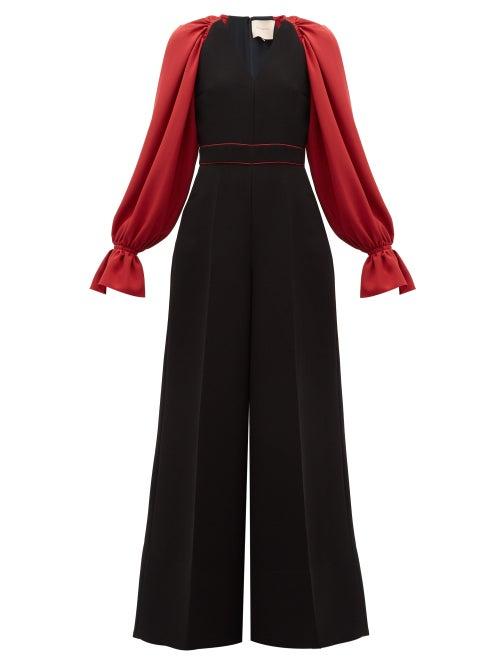 Matchesfashion.com Roksanda - Holin Balloon Sleeve Crepe Wide Leg Jumpsuit - Womens - Black Red