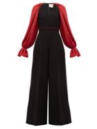 Matchesfashion.com Roksanda - Holin Balloon Sleeve Crepe Wide Leg Jumpsuit - Womens - Black Red
