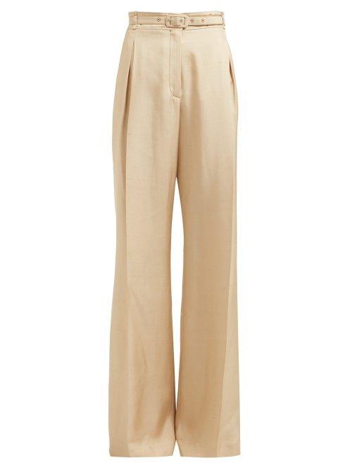 Matchesfashion.com Gabriela Hearst - Dora Belted Silk Shantung Trousers - Womens - Beige