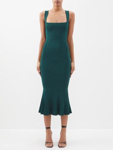Galvan - Atalanta Square-neck Knit Dress - Womens - Dark Green