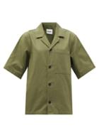 Matchesfashion.com Jil Sander - Cuban-collar Cotton-herringbone Twill Shirt - Womens - Mid Green