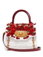 Matchesfashion.com Dolce & Gabbana - Welcome Floral Appliqu, Leather & Raffia Bag - Womens - White Multi