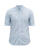 Matchesfashion.com Alexander Mcqueen - Short-sleeved Striped Cotton-blend Shirt - Mens - Blue Multi