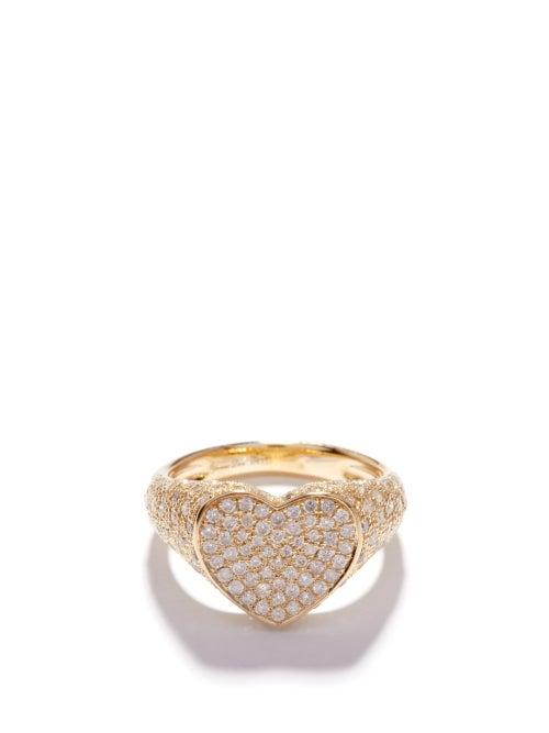 Ladies Fine Jewellery Yvonne Lon - Heart Diamond & 9kt Gold Signet Ring - Womens - Gold Multi