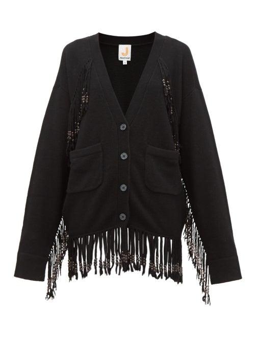 Matchesfashion.com Joostricot - Beaded Fringed Knit Cardigan - Womens - Black