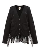 Matchesfashion.com Joostricot - Beaded Fringed Knit Cardigan - Womens - Black