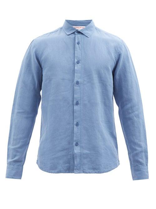 Orlebar Brown - Giles Spread-collar Linen-blend Poplin Shirt - Mens - Blue
