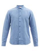Orlebar Brown - Giles Spread-collar Linen-blend Poplin Shirt - Mens - Blue