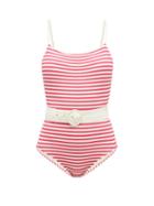 Matchesfashion.com Solid & Striped - The Nina Belted Striped Swimsuit - Womens - Pink Stripe