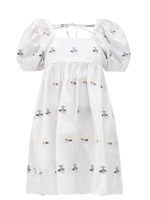 Matchesfashion.com Cecilie Bahnsen - Tilde Hawthorn Floral-embroidered Poplin Dress - Womens - White Multi