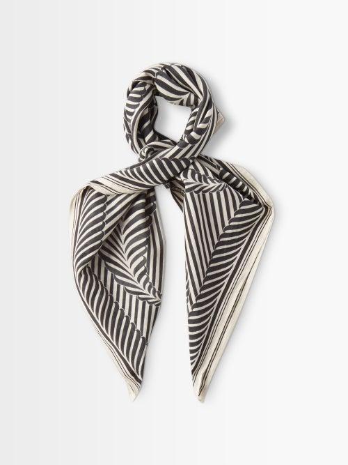Toteme - Striped Boteh-print Cotton-blend Muslin Scarf - Womens - Black White