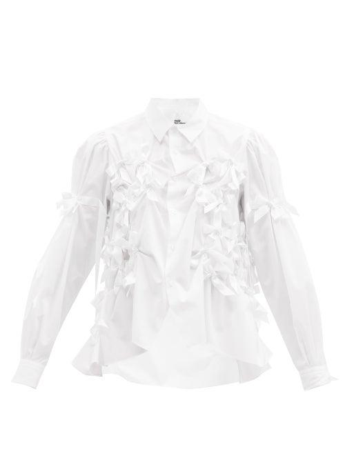 Matchesfashion.com Noir Kei Ninomiya - Bow-trim Cotton-poplin Shirt - Womens - White