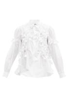 Matchesfashion.com Noir Kei Ninomiya - Bow-trim Cotton-poplin Shirt - Womens - White