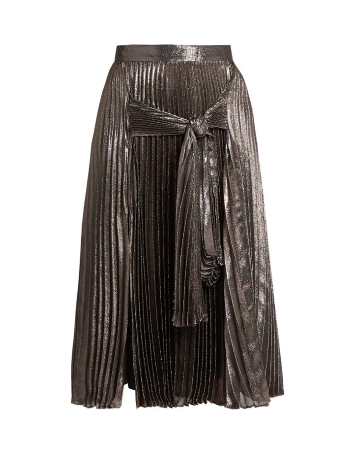 Christopher Kane Tie-front Pleated Lam Midi Skirt