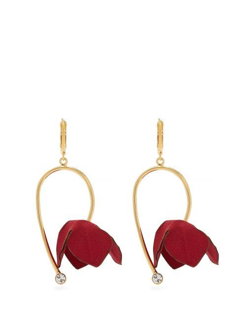 Matchesfashion.com Marni - Flora Fabric And Strass Earrings - Womens - Red