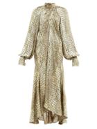 Matchesfashion.com Petar Petrov - Aphra Balloon-sleeve Devor-velvet Maxi Dress - Womens - Gold