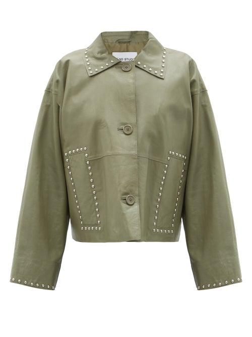 Matchesfashion.com Stand Studio - Mya Boxy Studded Leather Jacket - Womens - Khaki