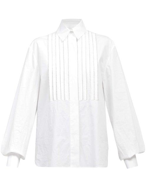 Matchesfashion.com Alexandre Vauthier - Crystal-embellished Pleated Bib Shirt - Womens - White