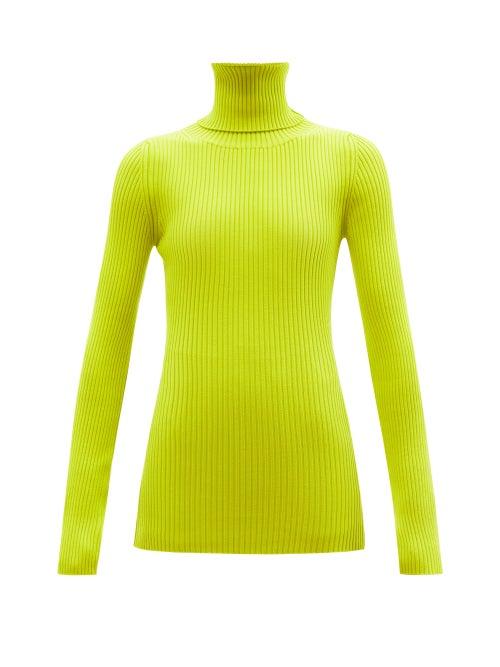 Ladies Rtw Vetements - Logo-tab Roll-neck Wool-blend Sweater - Womens - Yellow