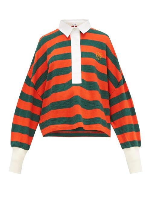 Matchesfashion.com Loewe - Striped Cotton Knit Polo Top - Womens - Orange Multi