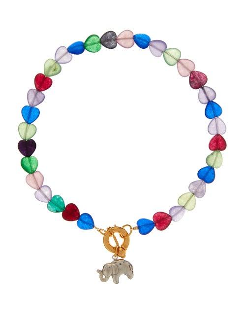 Matchesfashion.com Timeless Pearly - Heart Glass-bead Elephant-pendant Necklace - Womens - Multi