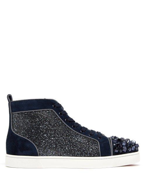 Matchesfashion.com Christian Louboutin - Lou Mix Spiked Suede High Top Trainers - Mens - Blue