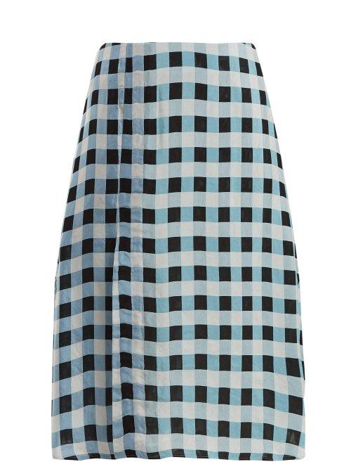 Matchesfashion.com Wales Bonner - Checked Midi Skirt - Womens - Blue White