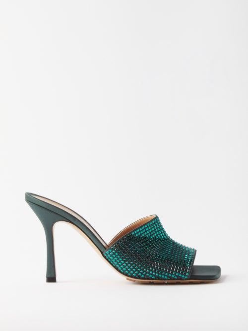 Bottega Veneta - Stretch Crystal-embellished Silk Mules - Womens - Emerald