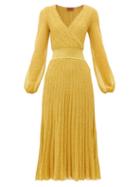 Matchesfashion.com Missoni - V-neck Balloon-sleeve Ribbed-knit Dress - Womens - Gold