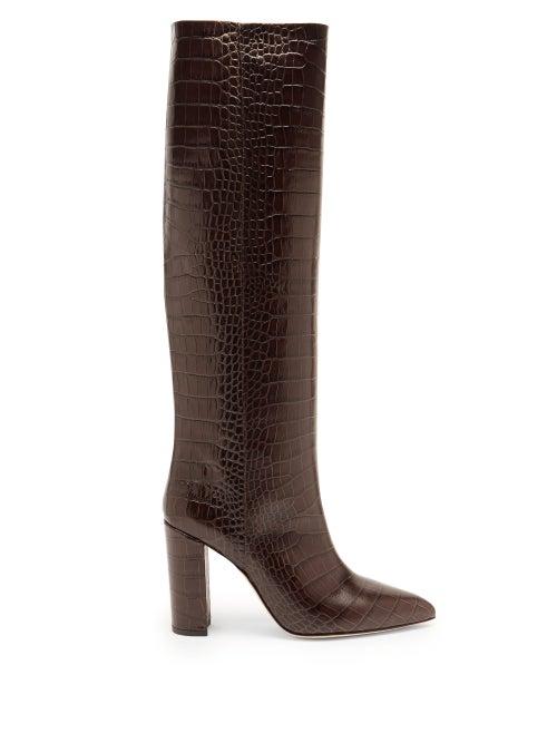 Matchesfashion.com Paris Texas - Knee-high Crocodile-effect Leather Boots - Womens - Dark Brown
