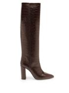 Matchesfashion.com Paris Texas - Knee-high Crocodile-effect Leather Boots - Womens - Dark Brown