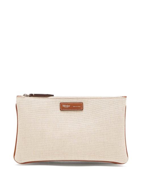 Matchesfashion.com Mtier - Larger Things Multi-zipped Linen Pouch - Womens - Beige