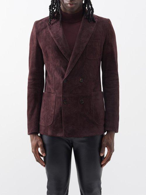 Dolce & Gabbana - Double-breasted Suede Jacket - Mens - Dark Brown