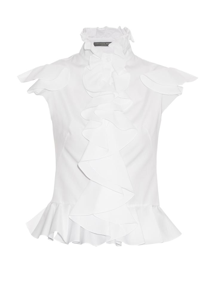 Alexander Mcqueen Ruffled Cotton-poplin Sleeveless Blouse