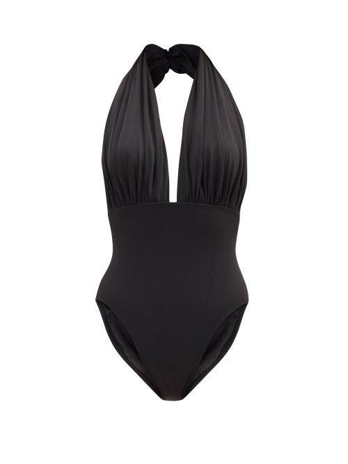 Matchesfashion.com Norma Kamali - Halterneck Low-back Swimsuit - Womens - Black