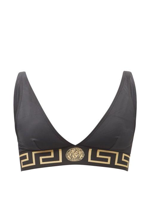 Versace - Greca-jacquard Triangle Bikini Top - Womens - Black Gold