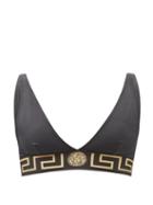 Versace - Greca-jacquard Triangle Bikini Top - Womens - Black Gold