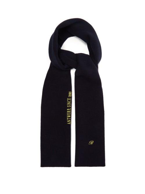 Matchesfashion.com Raf Simons - Logo Embroidered Wool Blend Scarf - Mens - Dark Navy