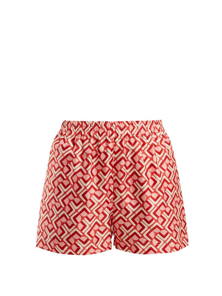 La Doublej Editions Domino-print Silk Shorts