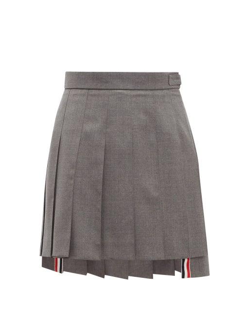 Matchesfashion.com Thom Browne - Pleated Wool Twill Mini Skirt - Womens - Grey Multi