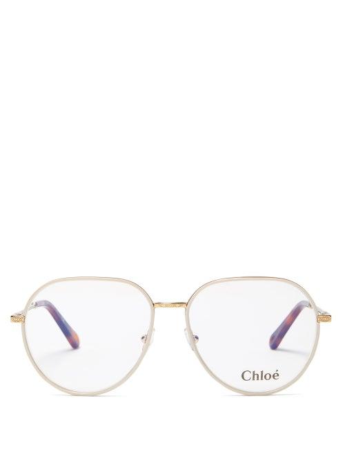 Matchesfashion.com Chlo - Filligree-engraved Metal Aviator Glasses - Womens - Gold