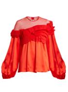 Givenchy Pleated Ruffle And Lace-embellished Silk Top