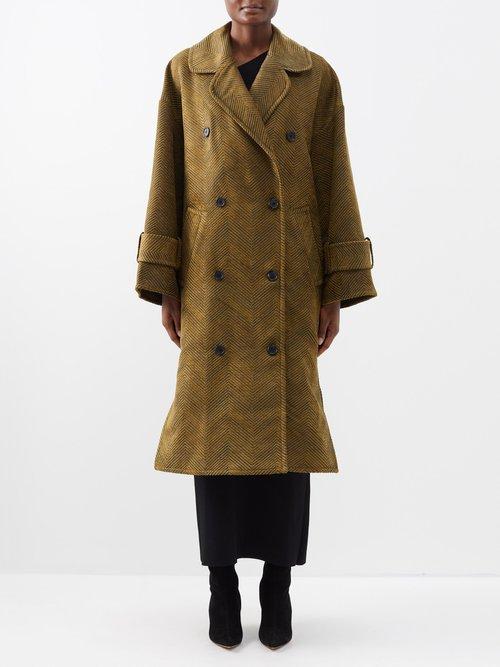 Khaite - Fallon Double-breasted Herringbone Coat - Womens - Khaki