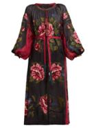 Matchesfashion.com Vita Kin - Gypsy Queen Rose Embroidered Linen Dress - Womens - Black Multi