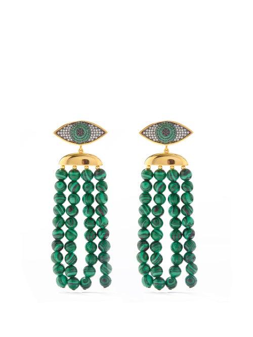 Matchesfashion.com Begum Khan - Nazar Crystal & 24kt Gold-plated Earrings - Womens - Green