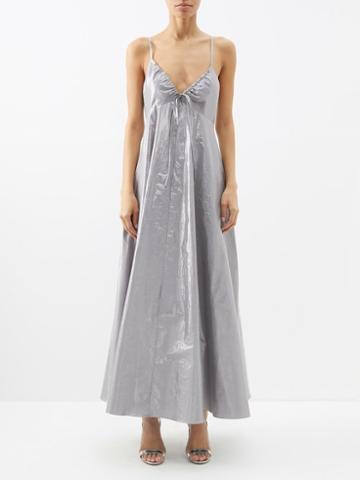 Fil De Vie - Gloria Cotton-lam Slip Dress - Womens - Silver