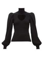 Matchesfashion.com Msgm - Heart Cut Out Ribbed Knit Sweater - Womens - Black
